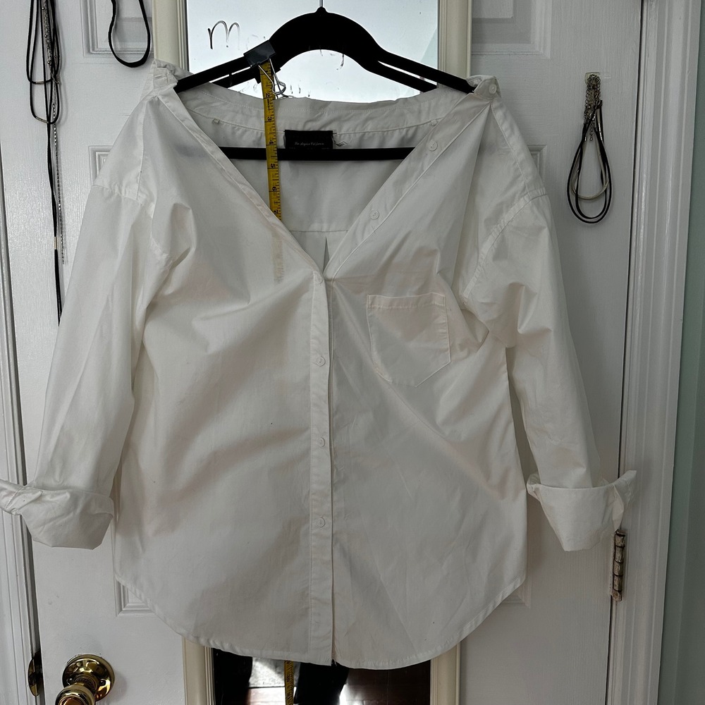 DRESS FORUM Los Angeles California White Off the shoulder Button Down Shirt